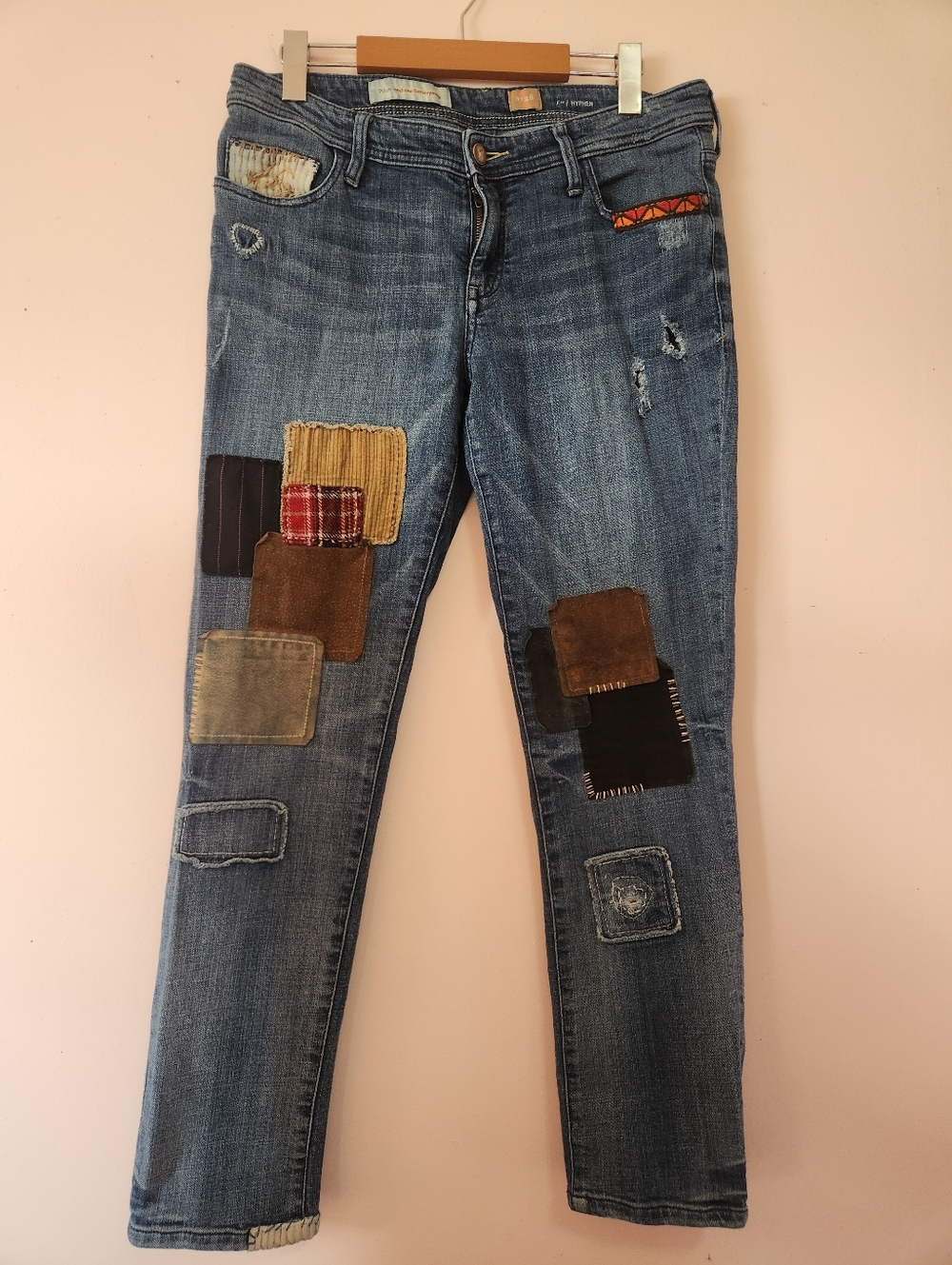 Pilcro & the Letterpress Anthropologie Patchwork Hyphen Slim Jeans Size 28